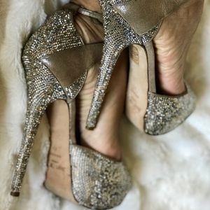 Jimmy Choo Swarovski Encrusted Peep Toe Heels